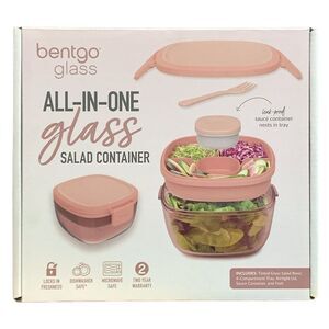 Bentgo All-in-One Tinted Glass 61oz Salad Container, Five-Piece Set - Blush